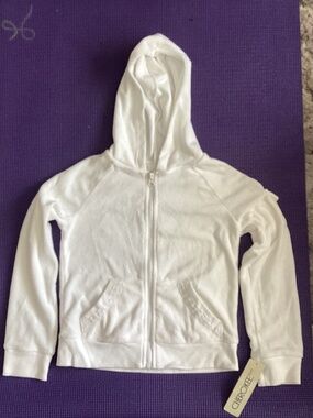 NWT White Zip Up Cotton Hoodie Jacket Lace Trim Girl's Size 6-6x